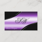 Carte De Visite Élégant Noir Violet Lignes Courbées Monogramme QR  (Devant)