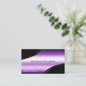 Carte De Visite Elégant Noir Violet Lignes De Décor Courbé Chatoya (Debout devant)
