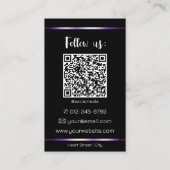 Carte De Visite Élégant noir violet logo photo QR Code Modèle (Dos)