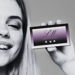 Carte De Visite Élégant Noir Violet Ombre Bijoux étincelants Initi