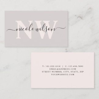 Carte De Visite Élégant nom de monogramme rose minimaliste 