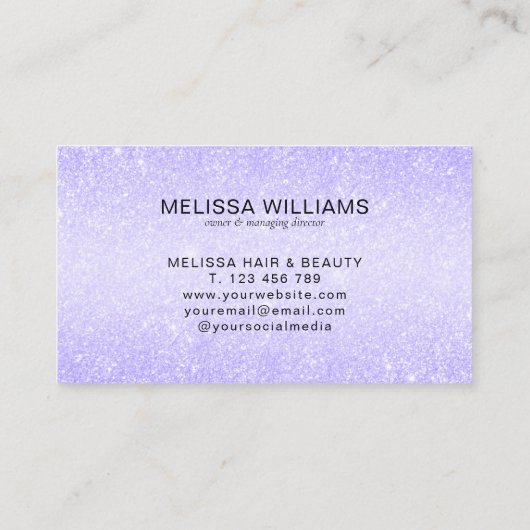 Carte De Visite Élégant nom de script Parties scintillant chic vio (Dos)