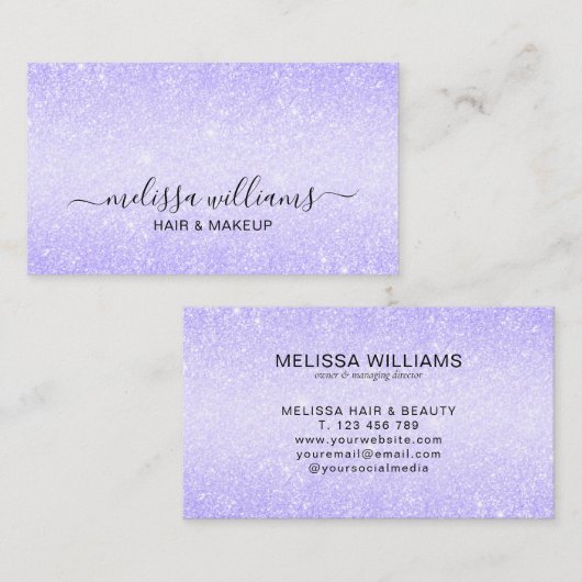 Carte De Visite Élégant nom de script Parties scintillant chic vio (Devant / Derrière)