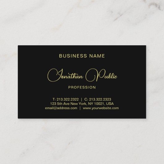 Carte De Visite Élégant nom manuscrit Modèle noir & or (Dos)