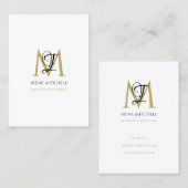 Carte De Visite Élégant nom Monogramme Noir Blanc Or (Devant / Derrière)