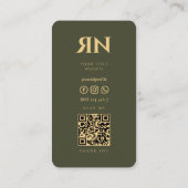 Carte De Visite Élégant Notaire Monogramme Armée Vert Moderne (Dos)