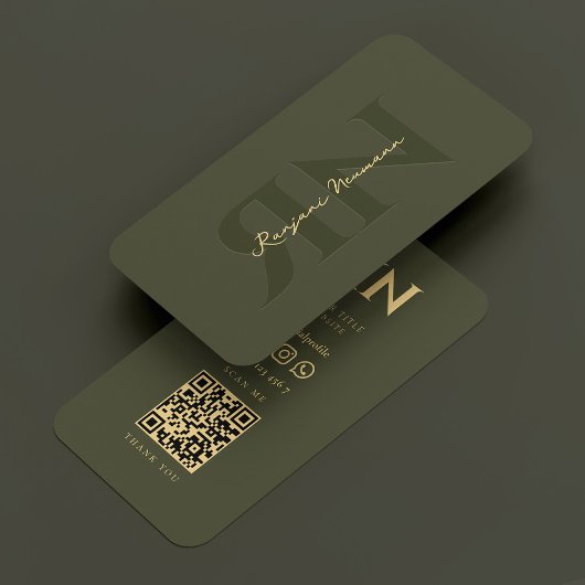 Carte De Visite Élégant Notaire Monogramme Armée Vert Moderne