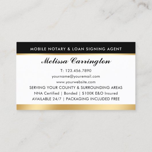 Carte De Visite Élégant Notaire Photo publique Or Noir (Dos)