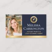 Carte De Visite Elégant Notaire Public Photo QR Or Bleu foncé (Devant)