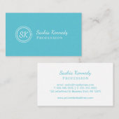 Carte De Visite Élégant Ocean Blue Script Professional Monogramme (Devant / Derrière)