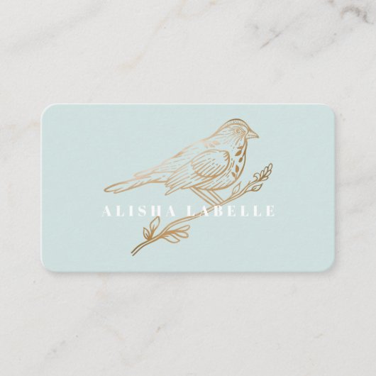 Carte De Visite Elégant oiseau perché Turquoise et or pâle (Devant)