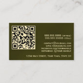 Carte De Visite Elégant Olive Green & Gold Professional QR Code (Dos)