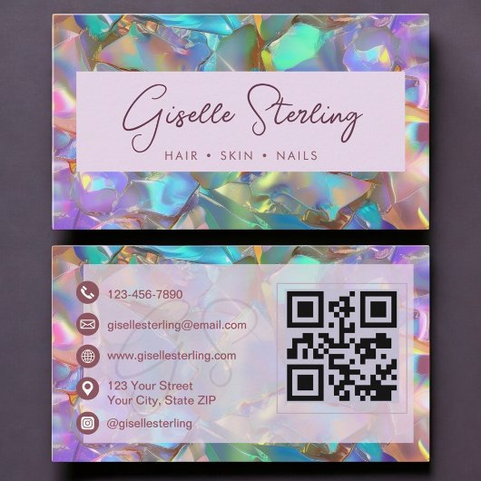 Carte De Visite Elegant Opal Gemstone Modern QR Code