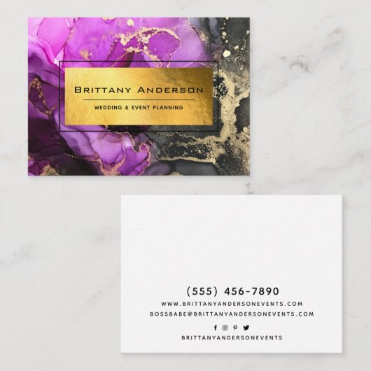 Carte De Visite Élégant or à huile Noir pourpre Marbleisé Personna (Devant / Derrière)