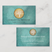 Carte De Visite Elégant or Aquarelle Arbre Yoga et méditation B (Devant / Derrière)