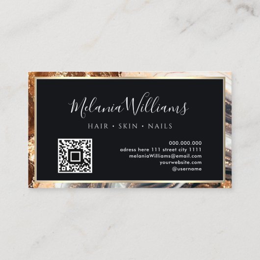 Carte De Visite Elégant or blush Marble Agate Géode QR Code (Dos)