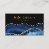 Carte De Visite Élégant Or et Agate Bleu foncé (Devant)