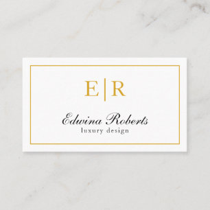 Carte De Visite Élégant or et blanc Monogramme professionnel