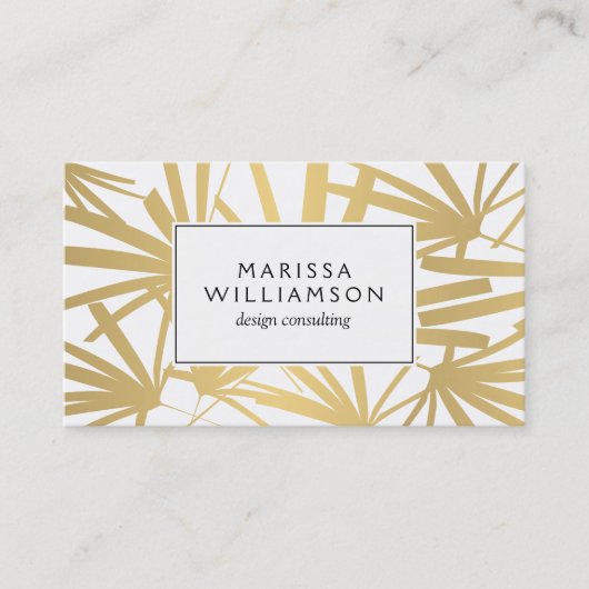 Carte De Visite Elégant or et blanc Tropical Palm Fronds (Devant)