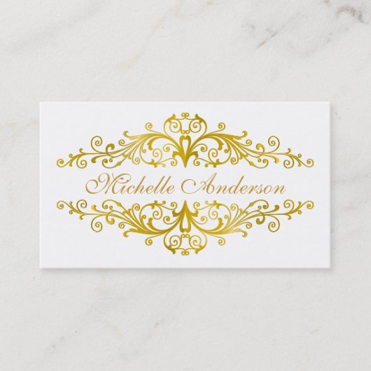 Carte De Visite Élégant or fleurit (Devant)