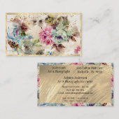 Carte De Visite Elégant or Floral Abstrait Aquarelle Rustique (Devant / Derrière)