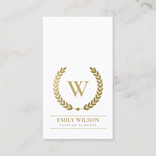 CARTE DE VISITE ÉLÉGANT OR FLORAL LAUREL WREATING MONOGRAM INITIAL (Devant)