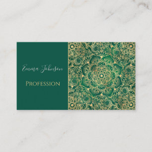 Carte De Visite Elégant or Floral Mandala Green Design
