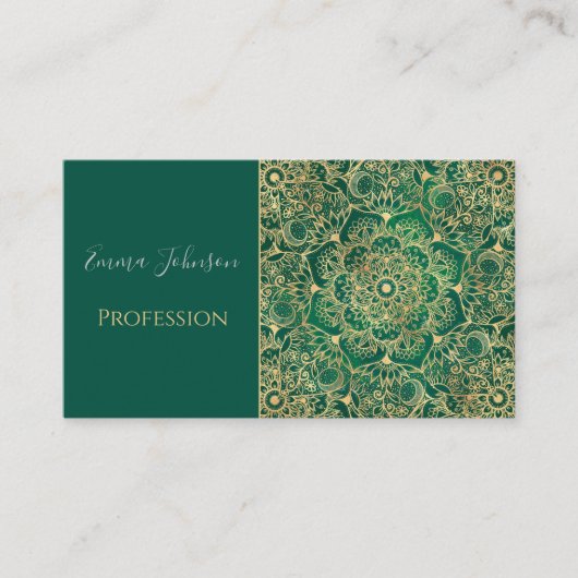 Carte De Visite Elégant or Floral Mandala Green Design (Devant)