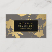 Carte De Visite Elégant or Floral Motif Gris Designer (Devant)