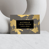 Carte De Visite Elégant or Floral Motif Gris Designer