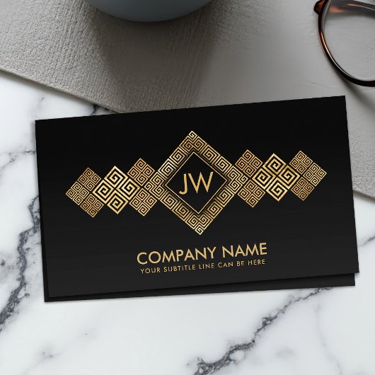 Carte De Visite Élégant or grec méandre clé Monogramme