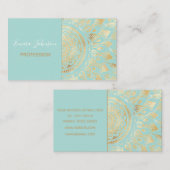 Carte De Visite Elégant or Lumière Turquoise Mandala Floral (Devant / Derrière)