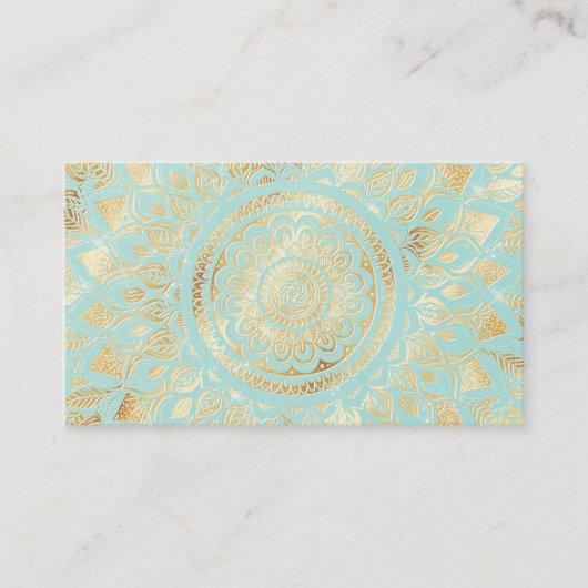 Carte De Visite Elégant or Lumière Turquoise Mandala Floral (Devant)