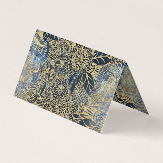 Carte De Visite Elégant or Mandala Fleurs Bleu Nebula (Dos)
