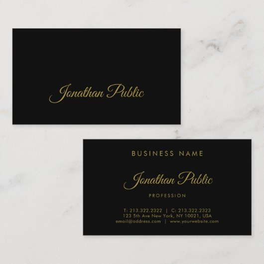 Carte De Visite Élégant or manuscrit Script Clean Black Plain (Devant / Derrière)