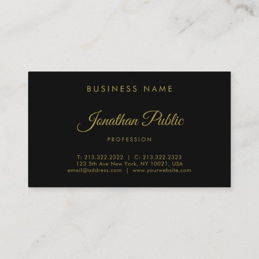 Carte De Visite Élégant or manuscrit Script Clean Black Plain (Dos)