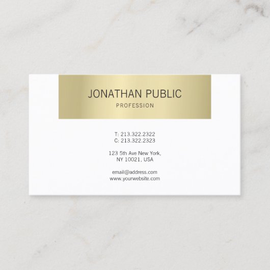 Carte De Visite Elégant Or Moderne Design Professionnel Plain Luxe (Devant)