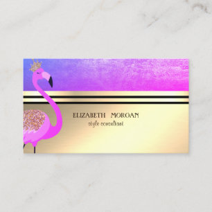 Carte De Visite Élégant Or Professionnel, Rayures, Flamant Rose