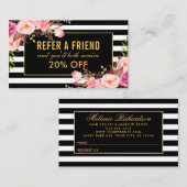 Carte De Visite Élégant or rose floral rayé de référence (Devant / Derrière)