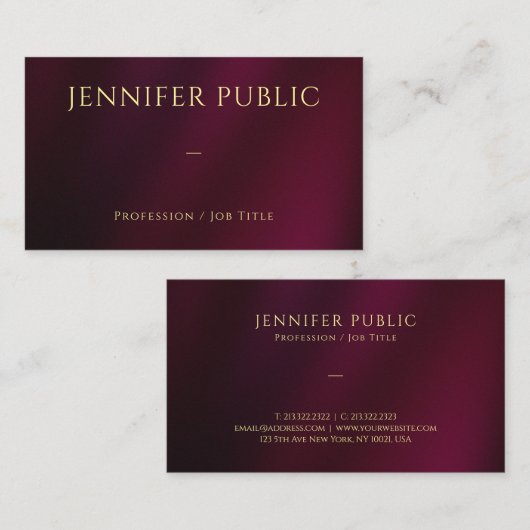 Carte De Visite Élégant Or Texte Professionnel Luxe (Devant / Derrière)