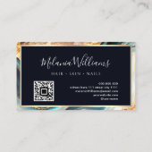 Carte De Visite Elégant or Turquoise Marbre Agate Géode QR Code (Dos)