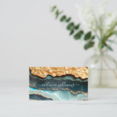 Carte De Visite Elégant or Turquoise Marbre Agate Géode QR Code (Debout devant)