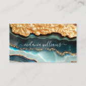 Carte De Visite Elégant or Turquoise Marbre Agate Géode QR Code (Devant)