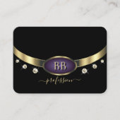 Carte De Visite Elégant or violet noir avec initiales Diamants (Devant)