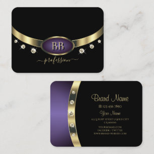 Carte De Visite Elégant or violet noir avec initiales Diamants