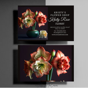 Carte De Visite Élégant Orange Blanc Amaryllis Fleuriste