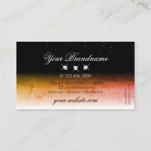 Carte De Visite Elégant Orange Marbré Noir Blanc Style Bijoux (Dos)