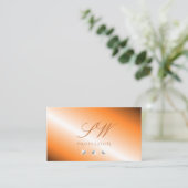 Carte De Visite Élégant Orange Silver Diamants Étincelant Monogram (Debout devant)