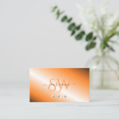 Carte De Visite Élégant Orange Silver Diamants Étincelants Initial (Debout devant)