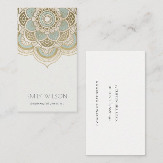 Carte De Visite Elégant Ornate Gold Foil Turquoise Turquoise Manda (Devant / Derrière)